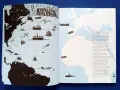 Mapa Atlantyku z trasami podróży: statki, samoloty, żaglowce, łodzie podwodne. Aleksander Doba przepłynął ocean dwukrotnie.